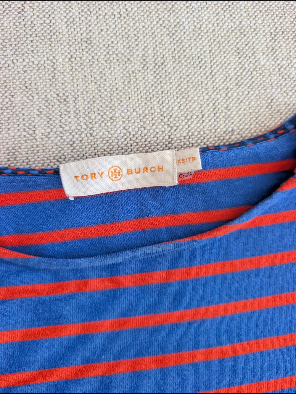 ​Tory Burch Striped Boatneck Long Sleeve Top Gold Logo Shoulder Buttons Size XS